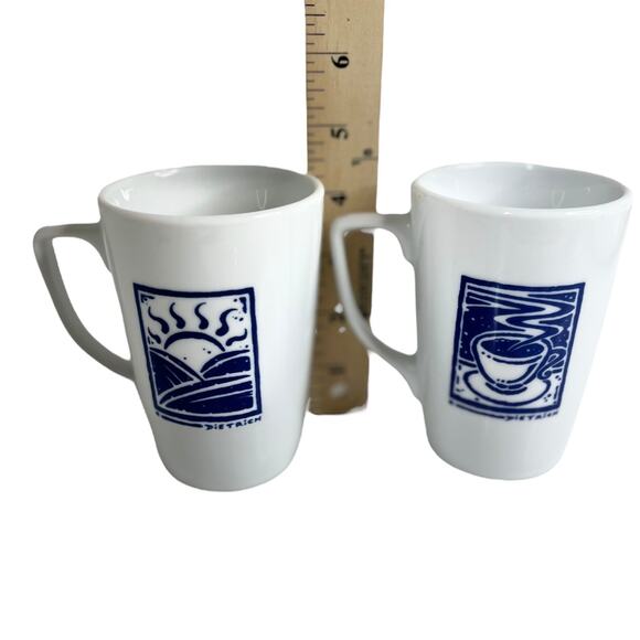 VTG Sunrise Sunset COFFEE CUPS Set 2 Caffe Porcelain Poland Blue White Dietrich - Picture 5 of 7